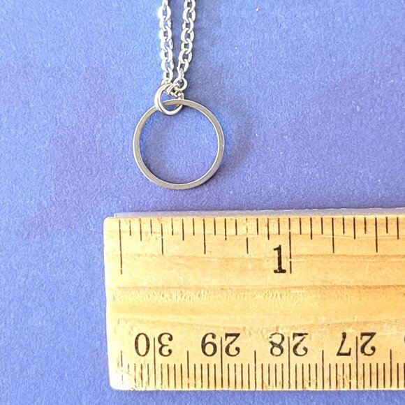 CIRCLE Stainless Steel Charm Chain Necklace 18" Minimalist 14mm round - Picture 13 of 16